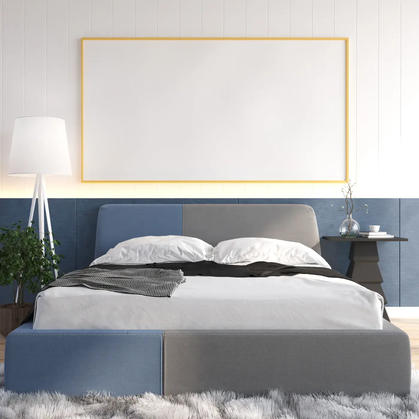 Modern bedroom interior with cozy design elements