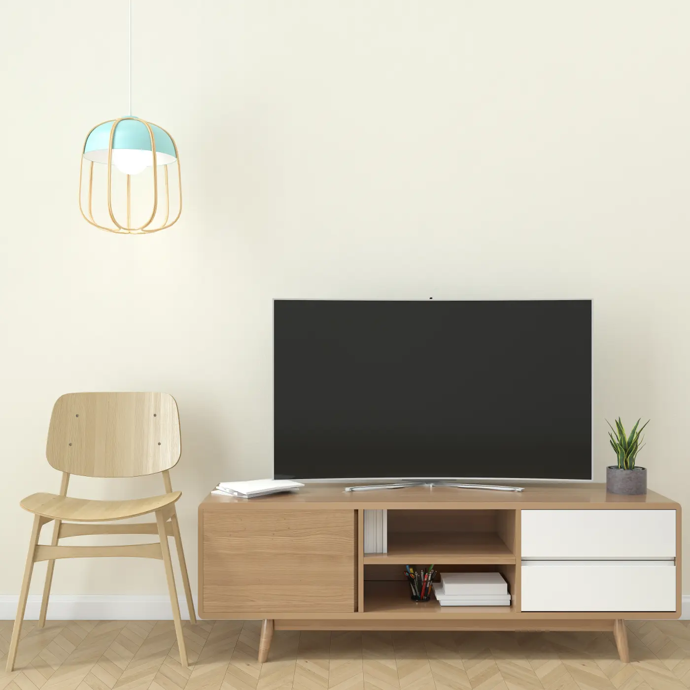 Living room decorated with furniture and small accents